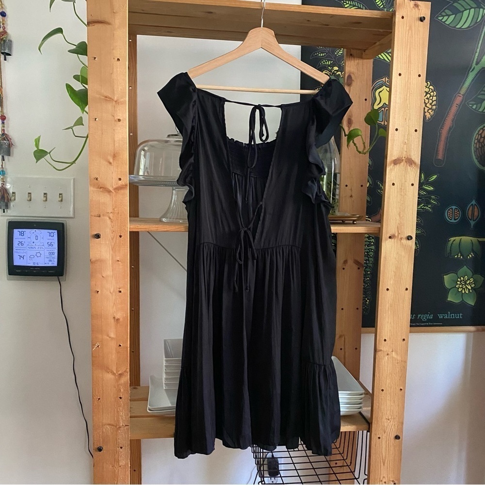 Free People Intimately Smocked Black Satin Want Your Love Mini Dress Large - Picture 6 of 15